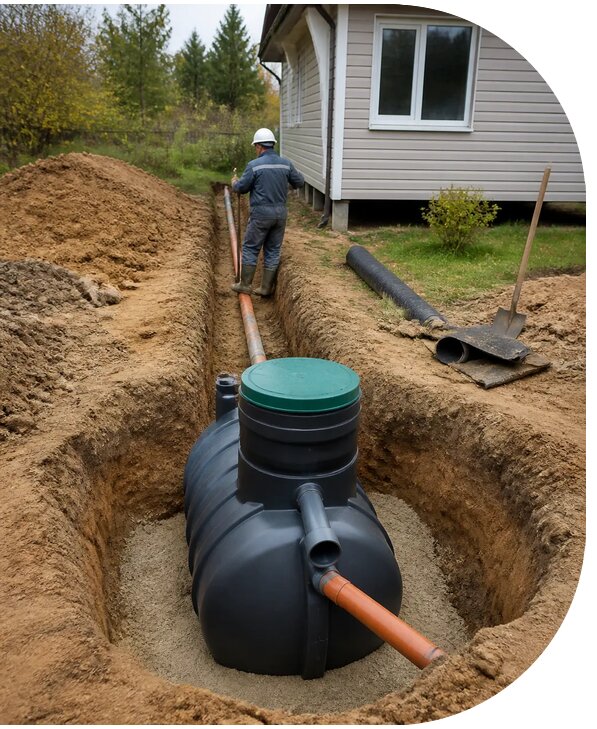 Монтаж септика для сезонного проживания в загородном доме в Югорске
